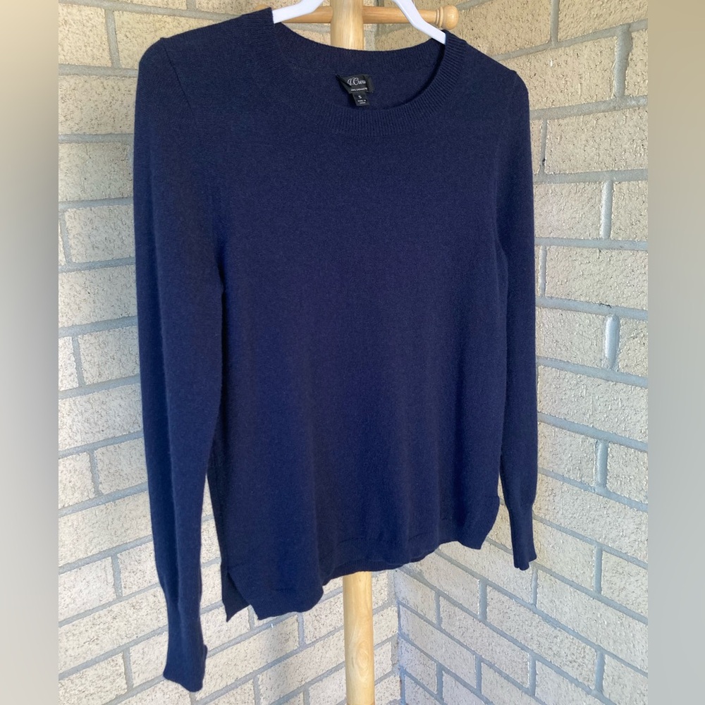 J. Crew 100% Cashmere Navy Blue Crewneck Sweater Size Small